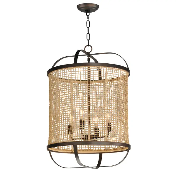 Hand-woven Natural Rattan blends casual comfort with impeccable craftsmanship. Further demonstrating the artisanal touch applied to this series, two hand-painted finish options either match Weathered White on both the rattan and its metal work or contrast Natural tones with an Antique Bronze finish. Choose from various scales of pendants where in some configurations a Satin White globe shade is included to diffuse the light source within. An ADA wall sconce completes the collection.