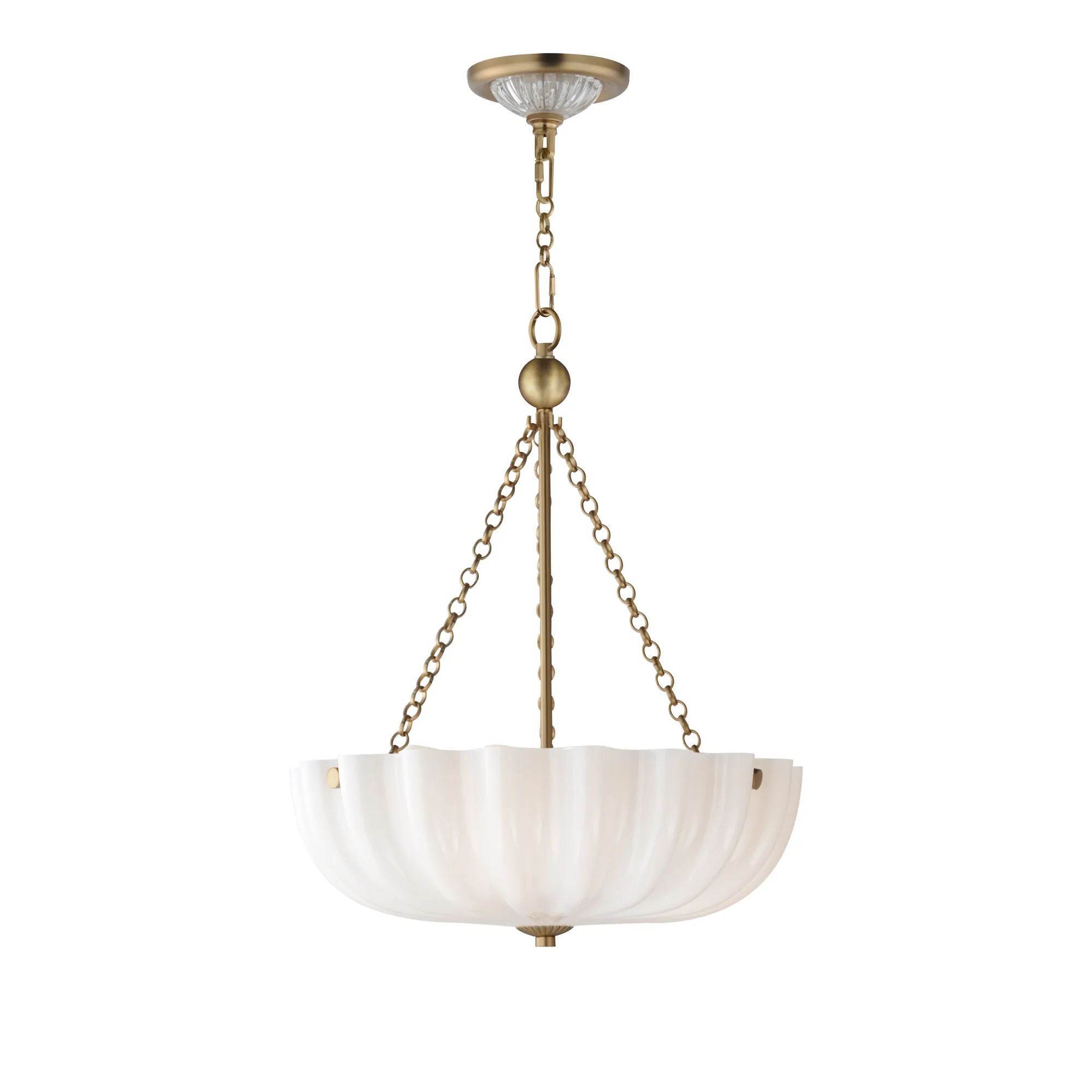 Bundt Three LIght Pendant / Semi-Flush Mount in White/Natural Aged Brass