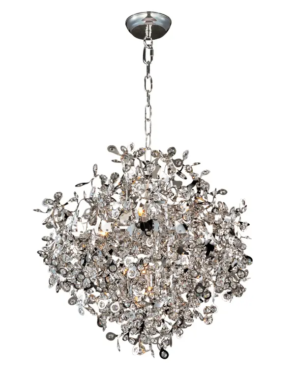 The Comet collection's Polished Chrome and thousands of Beveled Glass Crystals creates countless reflective surfaces that delicately and boldly illuminate with its xenon light source. Collection: Comet Finish: Polished Chrome Glass: Beveled Crystal Width: 25.50" Height: 22.00" Length: 25.50" Weight: 18.70 lb Chain: 72" Wire: 180" Canopy: 5"x5"x1" Bulbs Included Number of Bulbs: 10 Maximum Wattage: 3.00 W Bulb Type: G-9 Bulb Base: G9 Light Source: LED Light Output: 5000.00 lm Color Temperature: 3000 K Dimmable Rated Average Life: 2000 Voltage: 120.00 V Material: Stainless Steel, Crystal Safety Listing: cETLus Safety Rating: Dry LED Manufacturer Warranty: 1 Spec Sheet Instructions Parts Diagram