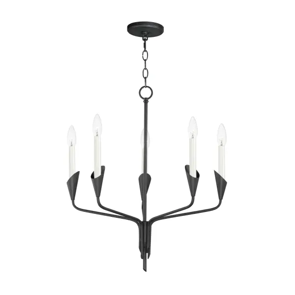 An arrangement that features Black tubing bouqueted at a point with biotic bobeches that contain elongated white candle covers. The organic form of this collection brings visual interest to the collector that is constructed of irregular stem lengths. The tailored composition of the look with its formal black and white finishes is elevated by its reference to nature. Added designer detail perfectly suited for any interior space. An accompanying ADA compliant wall sconce presents a unique option for corridor applications.