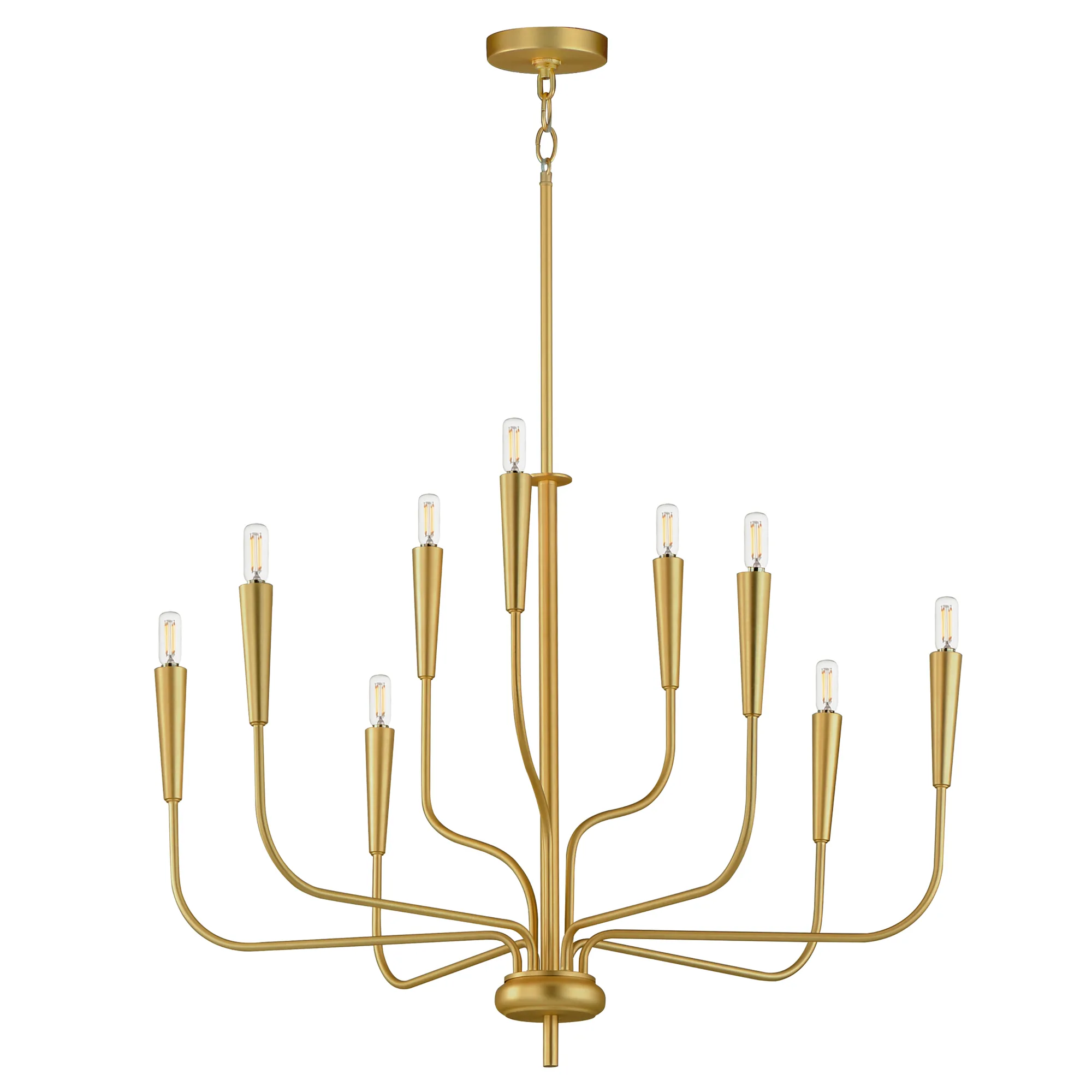 Vela Nine Light Chandelier in Satin Brass