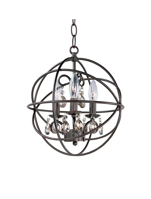 A spherical frame of metal surround a simple line chandelier draped in crystal for a transitional style that fits any interior design. Orbit is available in 2 sizes and 2 finishes, Oil Rubbed Bronze with Cognac crystal and a combo finish of Anthracite and Polished Nickel with Clear crystal. Collection: Orbit Finish: Oil Rubbed Bronze Width: 12.00" Height: 14.00" Length: 12.00" Weight: 4.58 lb Chain: 36" Wire: 120" Canopy: 5"x5"x1" Number of Bulbs: 3 Maximum Wattage: 60.00 W Bulb Type: B10 Bulb Base: E12 Candelabra Light Source: Incandescent Dimmable Voltage: 120.00 V Material: Steel, Crystal Safety Listing: cULus Safety Rating: Dry Manufacturer Warranty: 1 Spec Sheet Instructions Parts Diagram