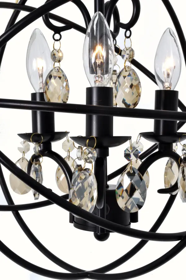 A spherical frame of metal surround a simple line chandelier draped in crystal for a transitional style that fits any interior design. Orbit is available in 2 sizes and 2 finishes, Oil Rubbed Bronze with Cognac crystal and a combo finish of Anthracite and Polished Nickel with Clear crystal. Collection: Orbit Finish: Oil Rubbed Bronze Width: 12.00" Height: 14.00" Length: 12.00" Weight: 4.58 lb Chain: 36" Wire: 120" Canopy: 5"x5"x1" Number of Bulbs: 3 Maximum Wattage: 60.00 W Bulb Type: B10 Bulb Base: E12 Candelabra Light Source: Incandescent Dimmable Voltage: 120.00 V Material: Steel, Crystal Safety Listing: cULus Safety Rating: Dry Manufacturer Warranty: 1 Spec Sheet Instructions Parts Diagram - alternate view