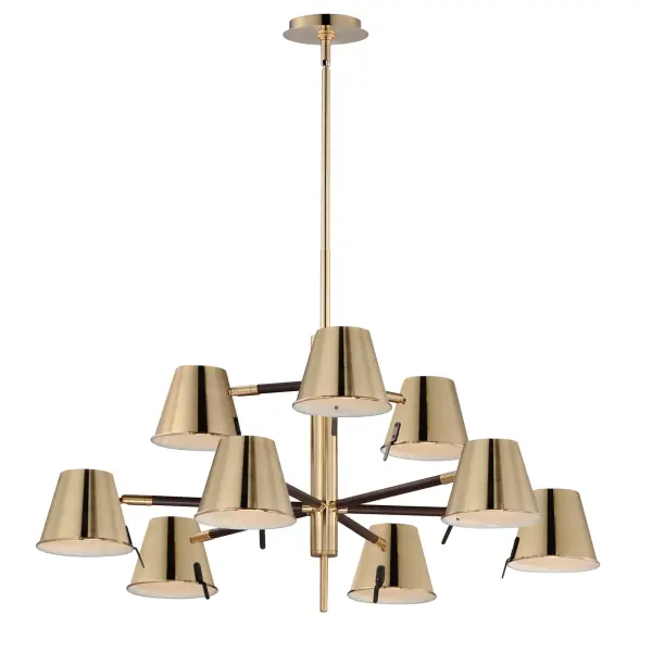 Metal shades finished in a warm Heritage Brass are accented with Dark Bronze metal straps and Tobacco Brown leather wrapped details. Recessed within the metal shades, a frosted glass diffuser softly casts the LED light source within. Paddles on every shade allow the light to easily be directed upward or downwards. With the accompanying wall sconce in the collection, a touch switch is located on its top and the convenient paddle at its end allows you to direct the light source where needed. Tasteful and timeless, the reimagined classic metal drum shades are elevated with technology and convenient features. Perfect for entries, eating areas, and bedside applications.