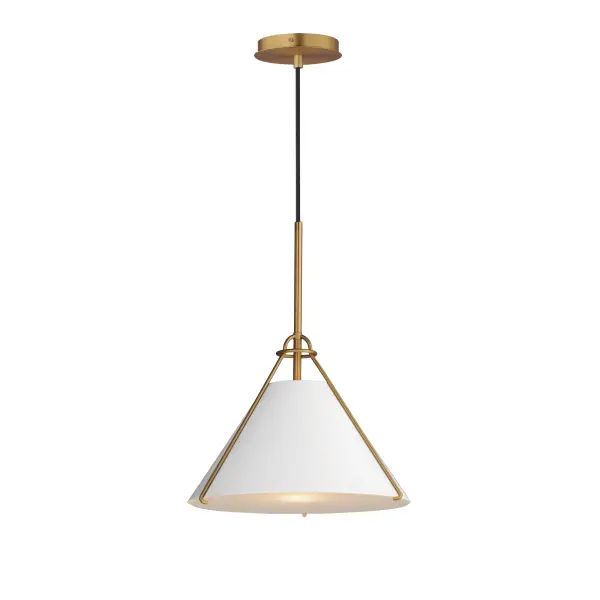 Metal shades of Light French Gray, Black or Matte White are suspended from halos of contrasting Natural Aged Brass finish. Maximizing the light output, the interior of the shades are painted white, and their tops are left open casting light both upwards and below. The collection is completed by a delightful pull-chain operated wall sconce that provides a practical light source ideal for a reading nook or bedside. Collection: Lucas Finish: White/Natural Aged Brass Width: 13.25" Height: 10.00" Length: 13.25" Weight: 4.60 lb Wire: 120" Canopy: 5"x5"x0.75" Number of Bulbs: 1 Maximum Wattage: 60.00 W Bulb Type: E26 Bulb Base: E26 Medium Light Source: Incandescent Voltage: 120.00 V Material: Steel, Glass Safety Listing: cETLus Safety Rating: Dry Manufacturer Warranty: 2 Spec Sheet