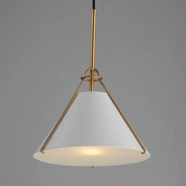 Metal shades of Light French Gray, Black or Matte White are suspended from halos of contrasting Natural Aged Brass finish. Maximizing the light output, the interior of the shades are painted white, and their tops are left open casting light both upwards and below. The collection is completed by a delightful pull-chain operated wall sconce that provides a practical light source ideal for a reading nook or bedside. Collection: Lucas Finish: White/Natural Aged Brass Width: 13.25" Height: 10.00" Length: 13.25" Weight: 4.60 lb Wire: 120" Canopy: 5"x5"x0.75" Number of Bulbs: 1 Maximum Wattage: 60.00 W Bulb Type: E26 Bulb Base: E26 Medium Light Source: Incandescent Voltage: 120.00 V Material: Steel, Glass Safety Listing: cETLus Safety Rating: Dry Manufacturer Warranty: 2 Spec Sheet - alternate view