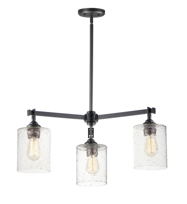 Stone Seeded glass shades with flecks of gold, suspend from a squared loop that cradles a rectangular tube arm finished in a soft Bronze. The minimalistic frame is a perfect complement to the rustic glamour of this glass.