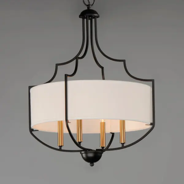 Drum shades of White Linen with an off-white liner are cradled in sculptural frames of Bronze with Antique Brass candle sleeves. The combination of finishes, textures, and materials provide a traditional look with depth and freshness. - alternate view