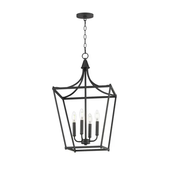 Collection: Clifton Finish: Black Width: 16.00" Height: 28.00" Length: 16.00" Weight: 6.71 lb Chain: 36" Wire: 120" Canopy: 5"x5"x0.75" Number of Bulbs: 4 Maximum Wattage: 60.00 W Bulb Base: E12 Candelabra Light Source: Incandescent Voltage: 120.00 V Material: Steel Safety Listing: cETLus Manufacturer Warranty: 3 Spec Sheet