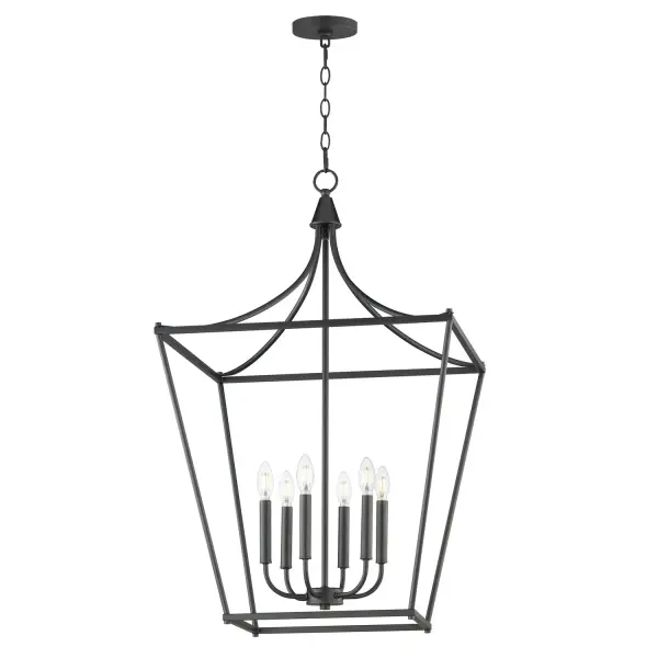 Collection: Clifton Finish: Black Width: 22.00" Height: 36.00" Length: 22.00" Weight: 9.02 lb Chain: 36" Wire: 120" Canopy: 5"x5"x0.75" Number of Bulbs: 6 Maximum Wattage: 60.00 W Bulb Base: E12 Candelabra Light Source: Incandescent Voltage: 120.00 V Material: Steel Safety Listing: cETLus Manufacturer Warranty: 3 Spec Sheet