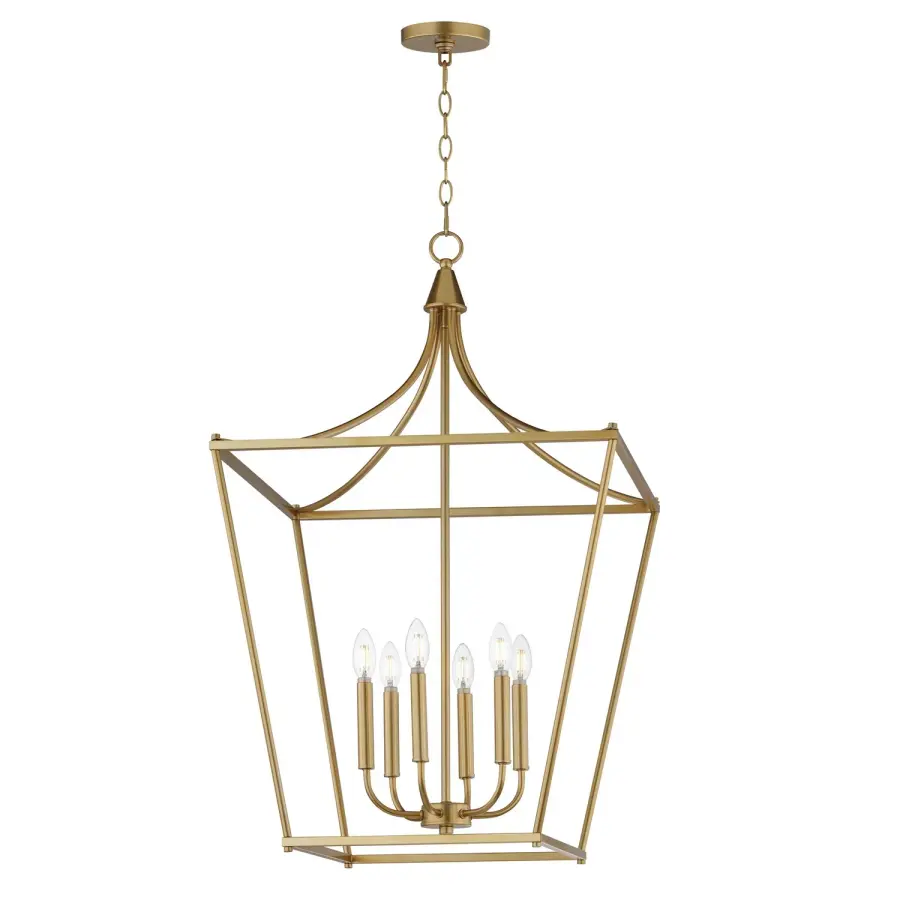 Clifton Six Light Pendant in Natural Aged Brass