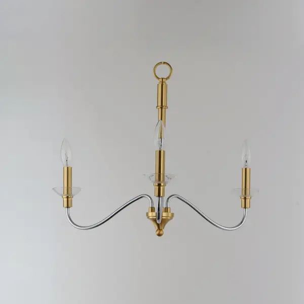 Combination of contemporary Polished Chrome and a softer Satin Brass revitalizes a classic form. Glass bobeches complete the look creating an airy and simple chandelier group. Get that casual luxe look with minimalistic, transitional forms. - alternate view