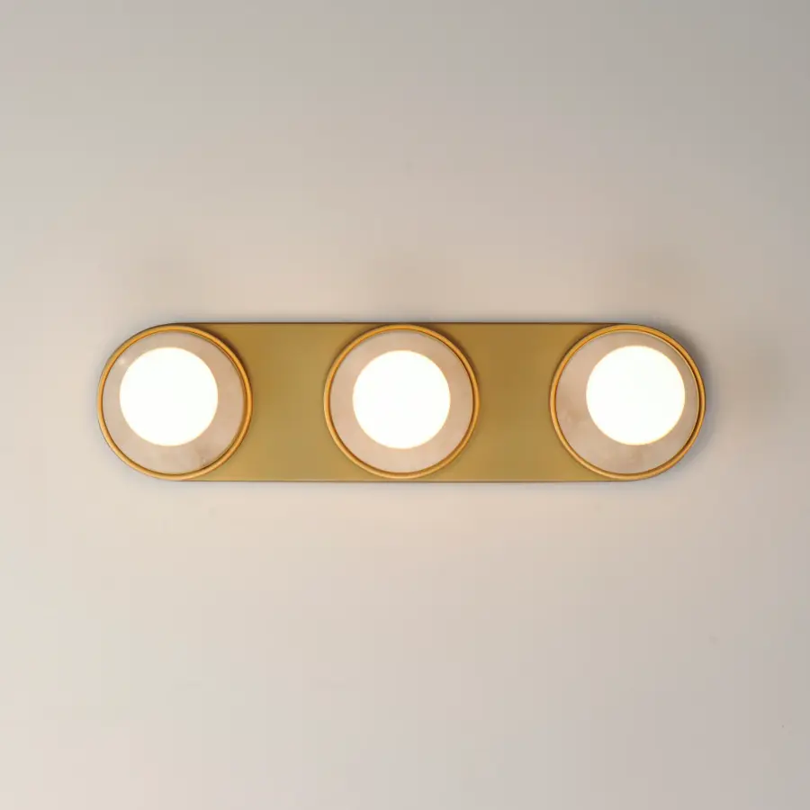 Hollywood Three Light Vanity Sconce in Spanish Alabaster and Natural Aged Brass - Image 2