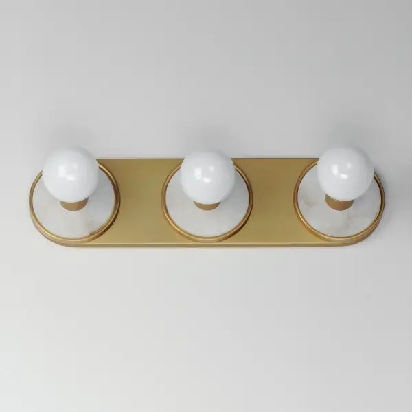 Hollywood Three Light Vanity Sconce in Spanish Alabaster and Natural Aged Brass - Image 3