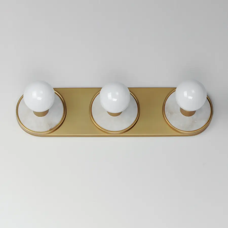 Hollywood Three Light Vanity Sconce in Spanish Alabaster and Natural Aged Brass - Image 3
