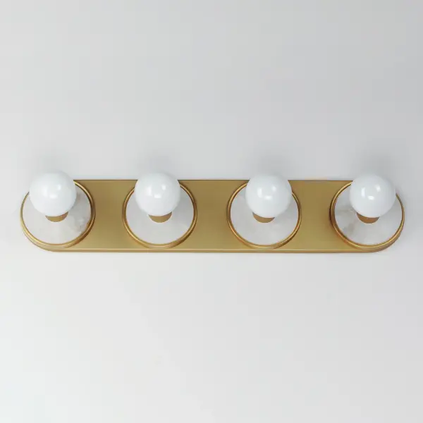 Hollywood Four Light Vanity Sconce in White Alabaster and Natural Aged Brass - Image 3