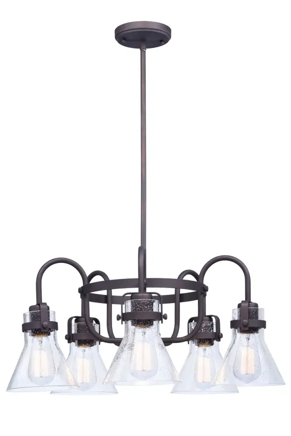 This nautical-inspired collection features Clear Seedy glass cones suspended by a yoke frame. The clear glass offers abundant lighting and compliments the styling of the fixture. Make it a more industrial look by adding filament E26 light bulbs.