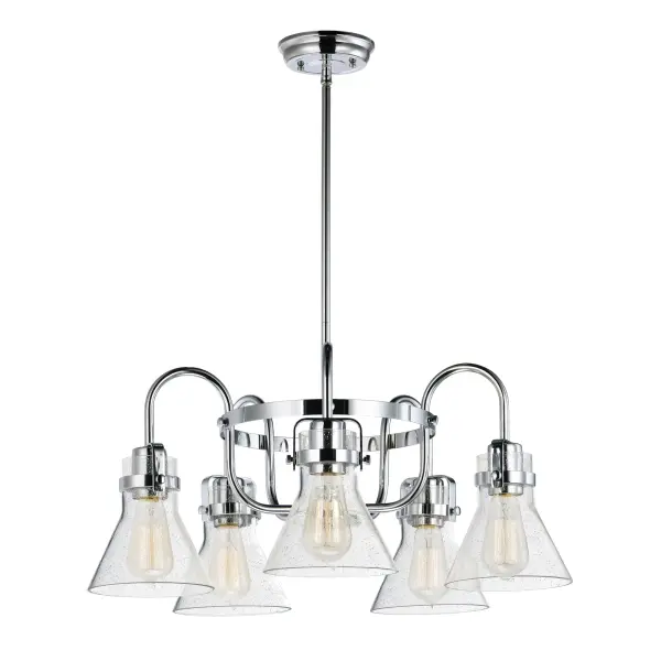 This nautical-inspired collection features Clear Seedy glass cones suspended by a yoke frame. The clear glass offers abundant lighting and compliments the styling of the fixture. Make it a more industrial look by adding filament E26 light bulbs.