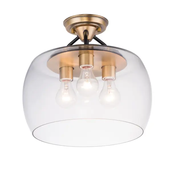 Goblet 3-Light Semi-Flush Mount in Bronze with Antique Brass - Image 1