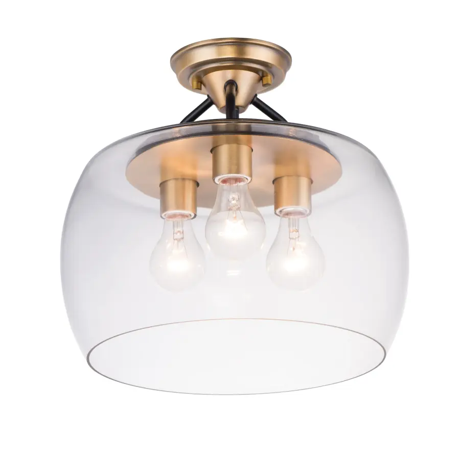 Goblet 3-Light Semi-Flush Mount in Bronze with Antique Brass - Image 1