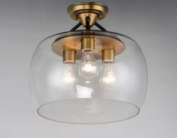 Goblet 3-Light Semi-Flush Mount in Bronze with Antique Brass - Image 4