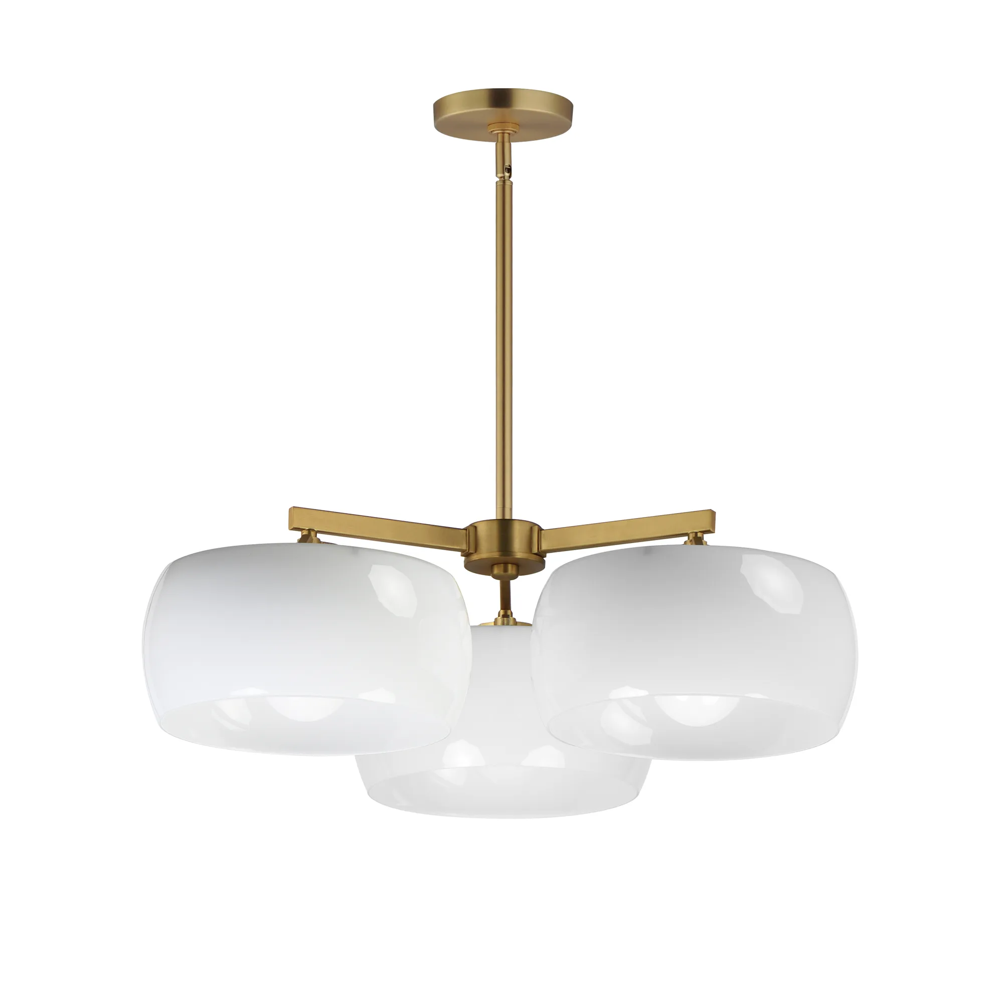 Glazed Three Light Chandelier in White/Natural Aged Brass