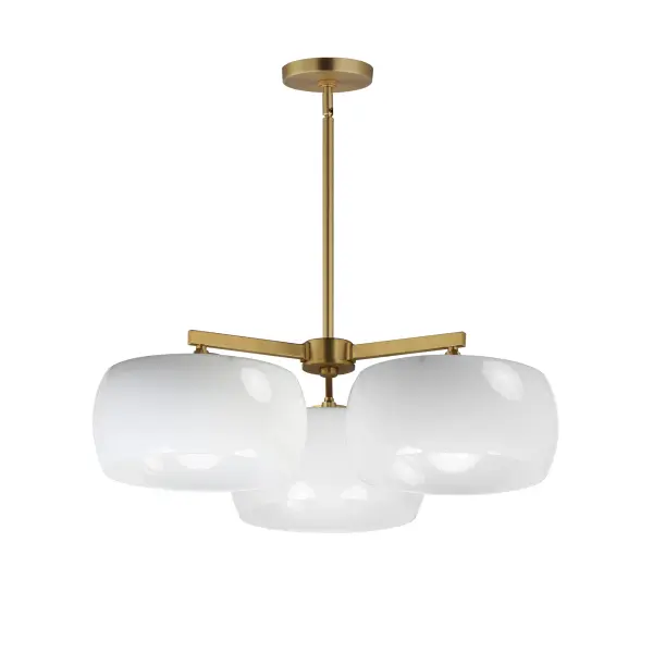 Glazed Three Light Chandelier in White/Natural Aged Brass - Image 1