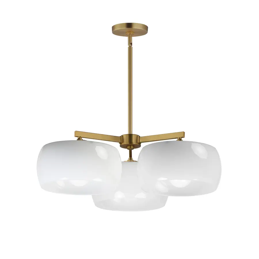 Glazed Three Light Chandelier in White/Natural Aged Brass - Image 1