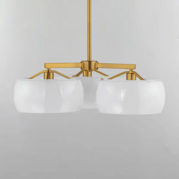 Glazed Three Light Chandelier in White/Natural Aged Brass - Image 2