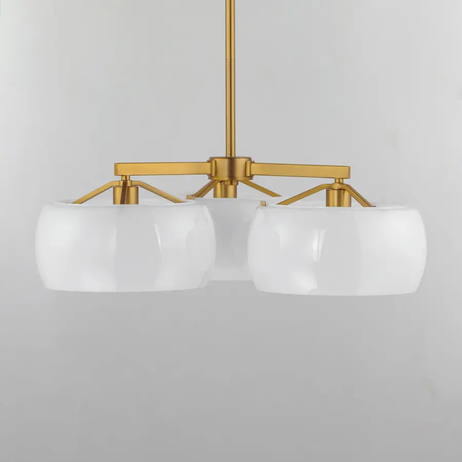Glazed Three Light Chandelier in White/Natural Aged Brass - Image 2