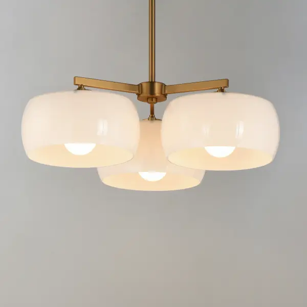 Glazed Three Light Chandelier in White/Natural Aged Brass - Image 3