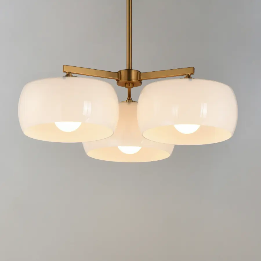 Glazed Three Light Chandelier in White/Natural Aged Brass - Image 3