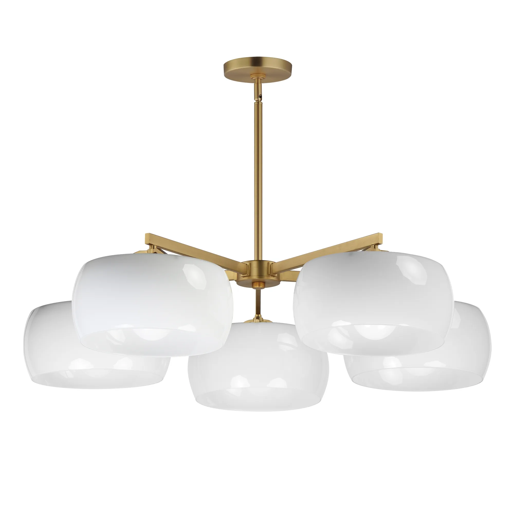 Glazed Five Light Chandelier in White/Natural Aged Brass