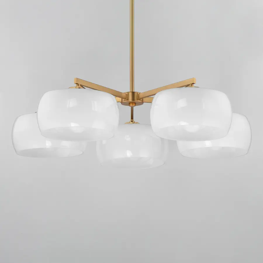 Glazed Five Light Chandelier in White/Natural Aged Brass - Image 2
