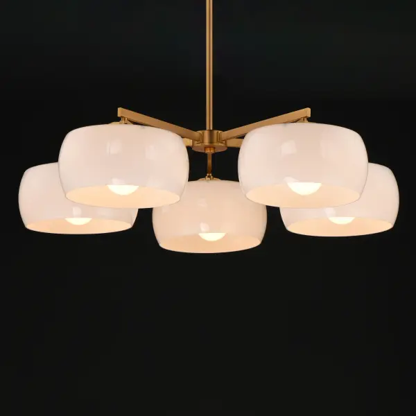 Glazed Five Light Chandelier in White/Natural Aged Brass - Image 3
