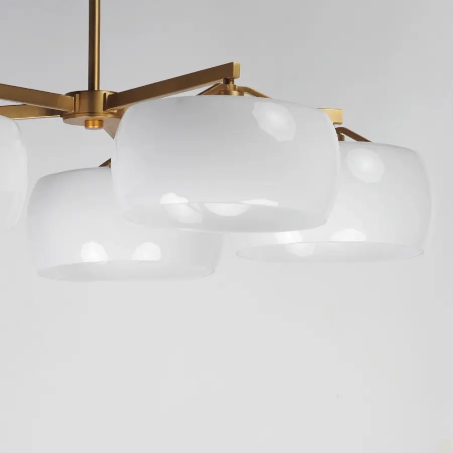 Glazed Five Light Chandelier in White/Natural Aged Brass - Image 4