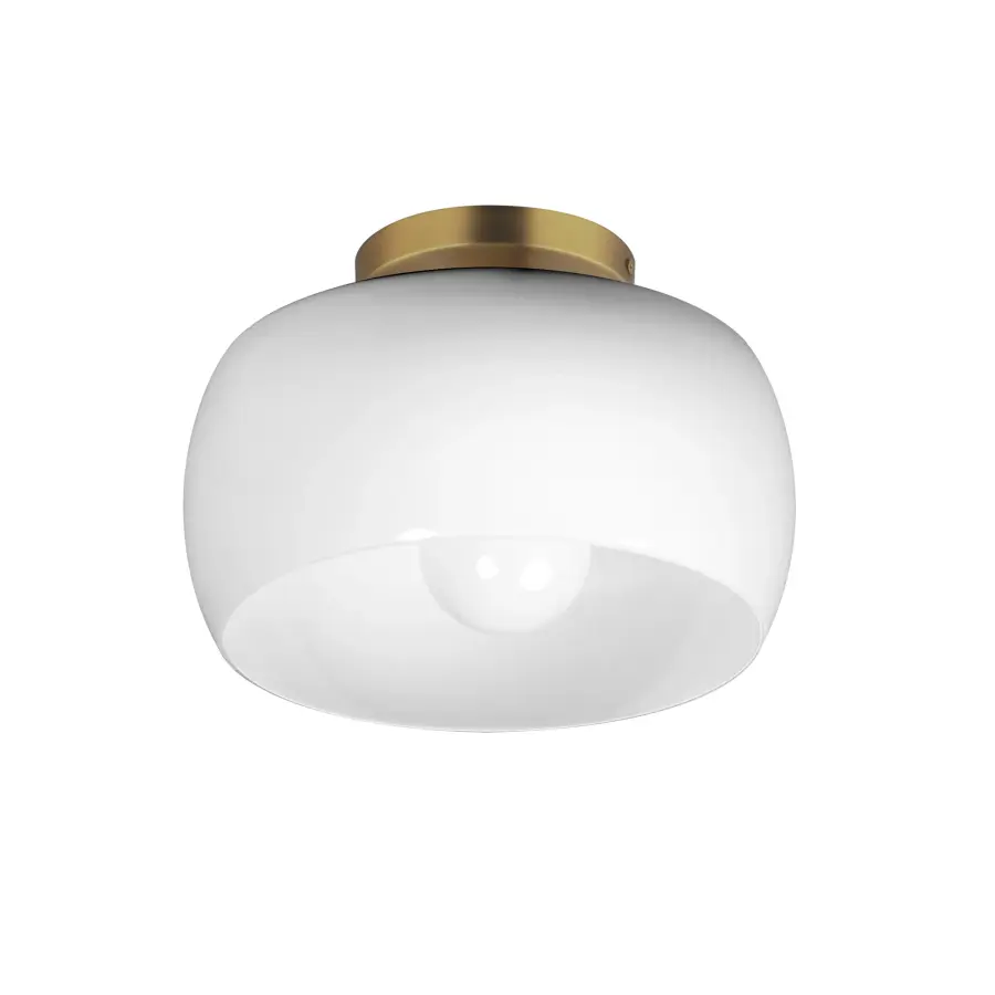 Glazed One Light Flush Mount in White/Natural Aged Brass - Image 1