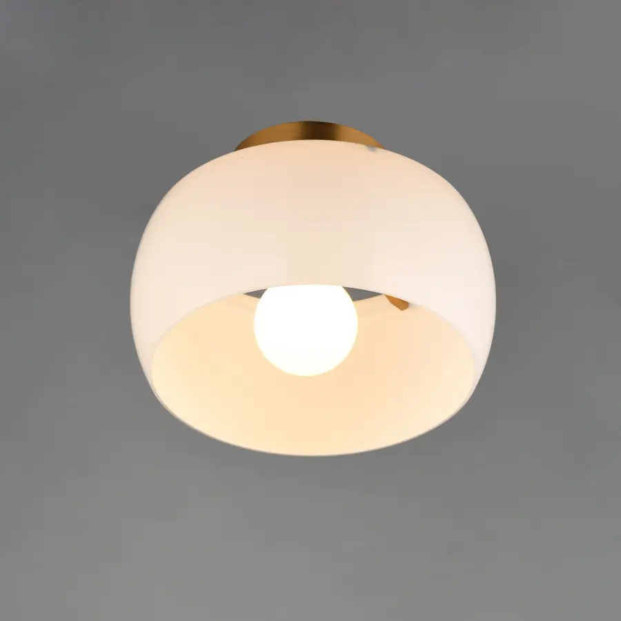 Glazed One Light Flush Mount in White/Natural Aged Brass - Image 3