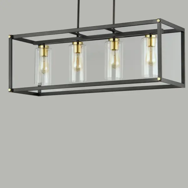 A simple and transitional offering of Matte Black and accented with Antique Brass pairs well with other like-finish lighting and hardware throughout your home. An element of Clear glass diffusers adds refinement completing this classic styling. - alternate view