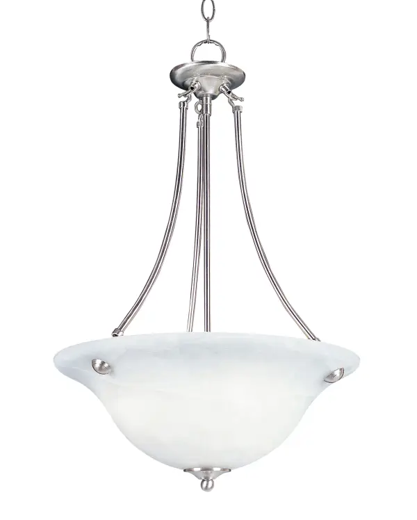 Maxim Lighting's commitment to both the residential lighting and the home building industries will assure you a product line focused on your basic lighting needs. With the Malaga collection you will find quality lighting that is well designed, well priced and readily available. Collection: Malaga Finish: Satin Nickel Glass: Marble Width: 16.00" Height: 24.50" Length: 16.00" Weight: 6.17 lb Chain: 36" Wire: 120" Number of Bulbs: 3 Maximum Wattage: 60.00 W Bulb Type: A19 Bulb Base: E26 Medium Light Source: Incandescent Light Output: 3450.00 lm Color Temperature: 2700 K Dimmable Rated Average Life: 2500 Voltage: 120.00 V Material: Glass, Steel Safety Listing: cETLus Safety Rating: Dry Manufacturer Warranty: 1 Spec Sheet Instructions Parts Diagram