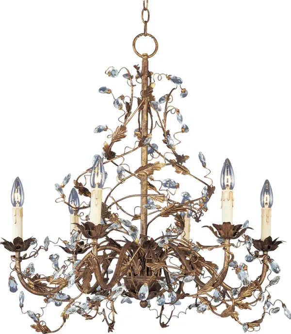 One of our most popular collections, Elegante combines lighting with decorating. Delicate leaves and crystals top the wrap-around vines. Offered in Etruscan Gold or Oil Rubbed Bronze.