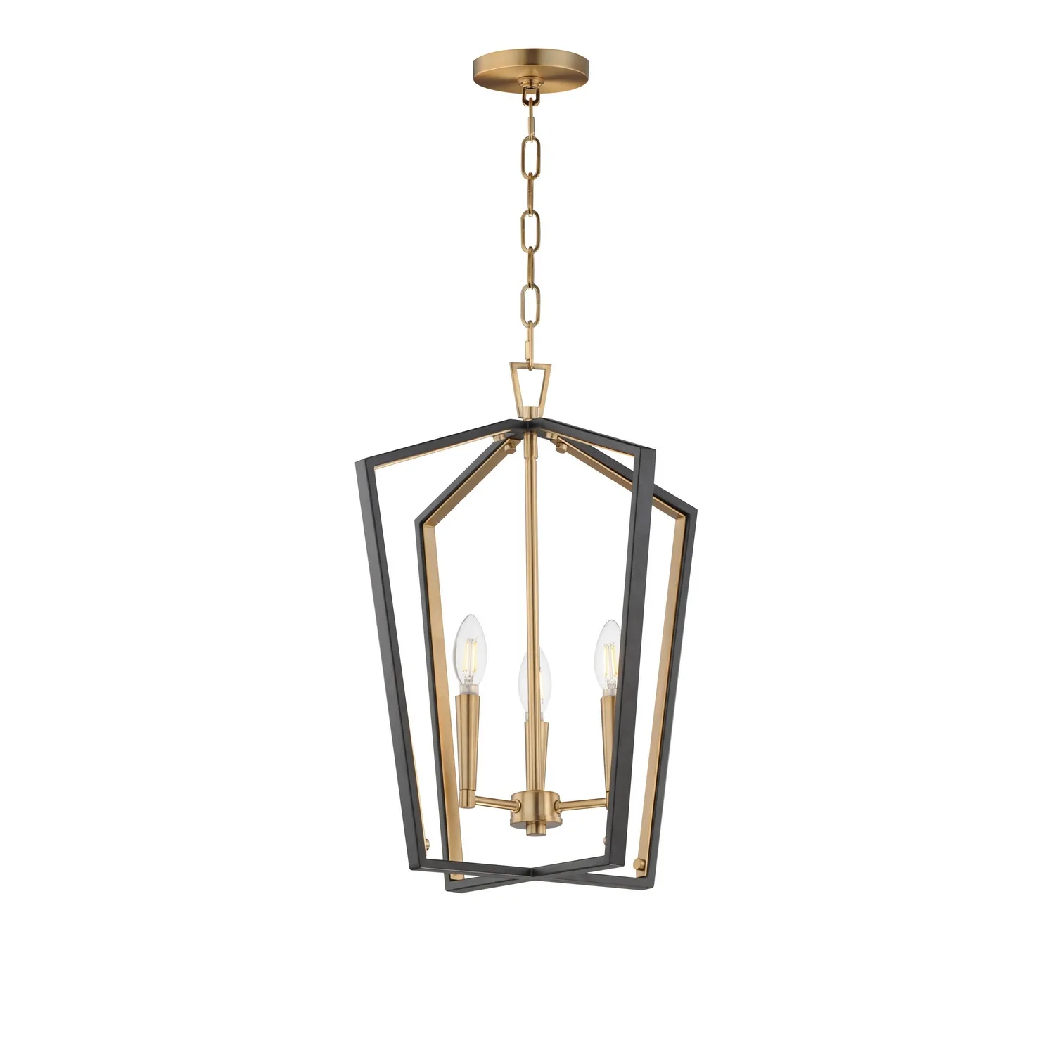 Melrose Three Light Pendant in Black / Natural Aged Brass