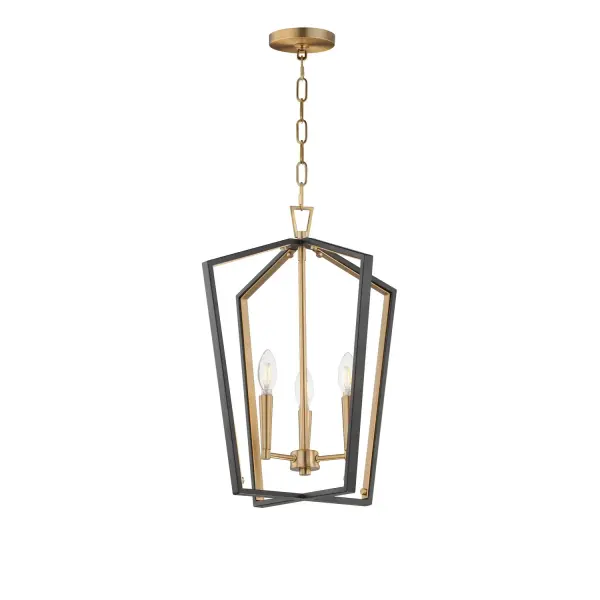 Melrose Three Light Pendant in Black / Natural Aged Brass