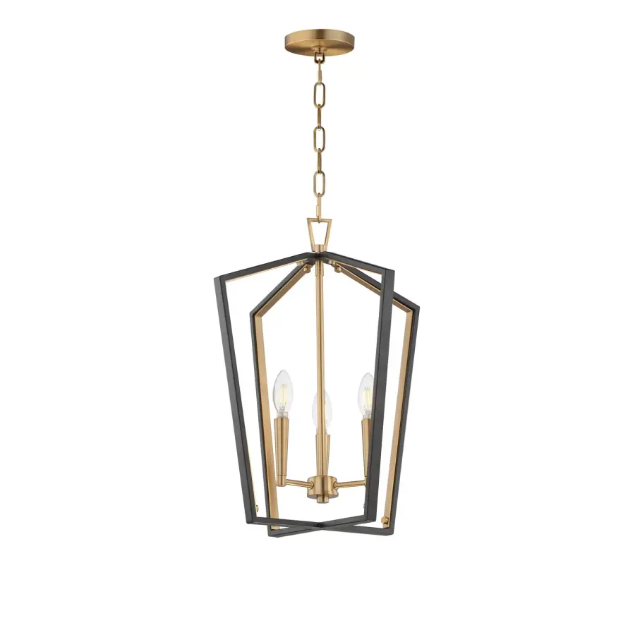 Melrose Three Light Pendant in Black / Natural Aged Brass