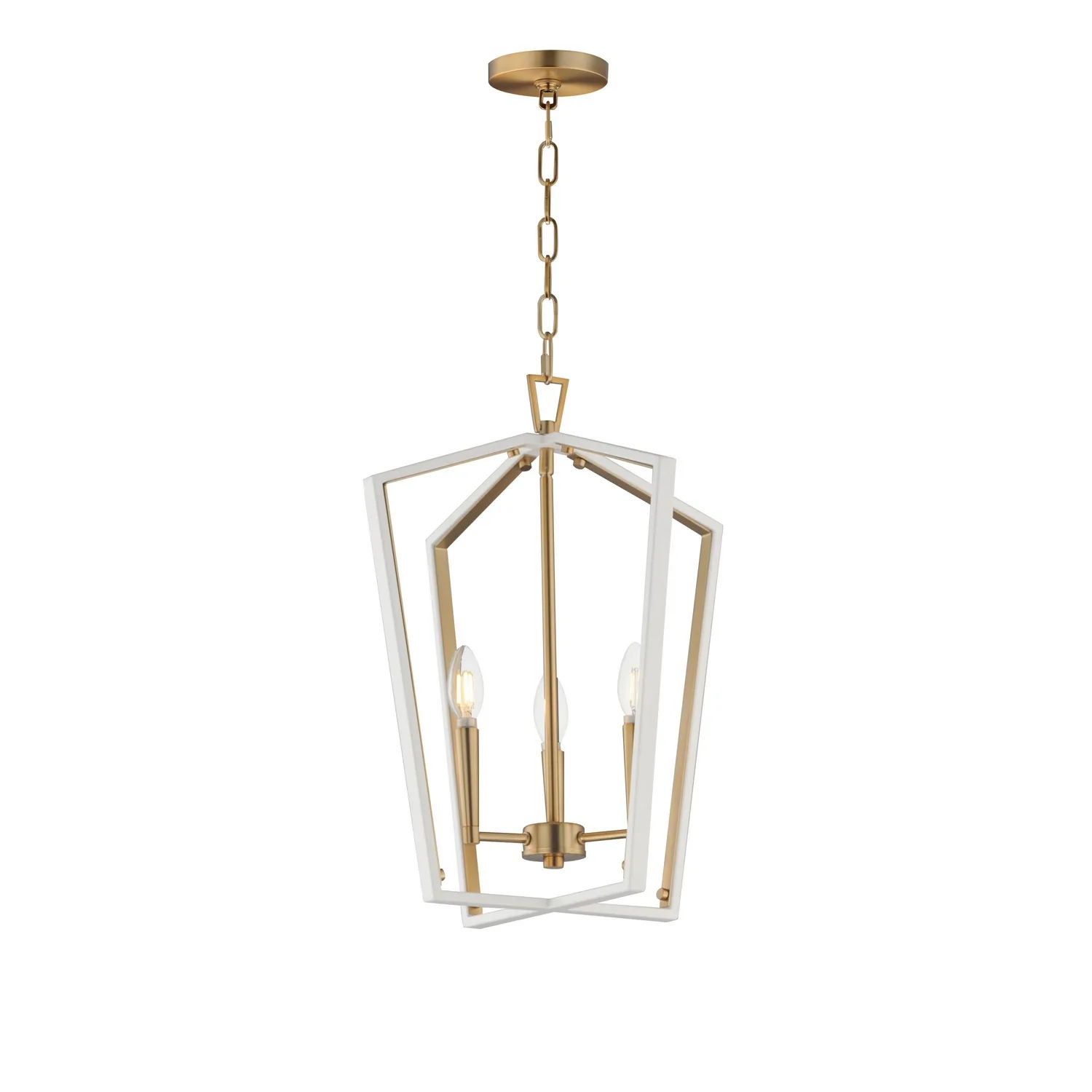 Melrose Three Light Pendant in White/Natural Aged Brass