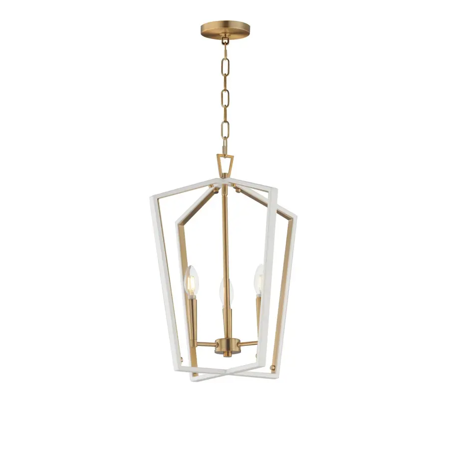 Melrose Three Light Pendant in White/Natural Aged Brass