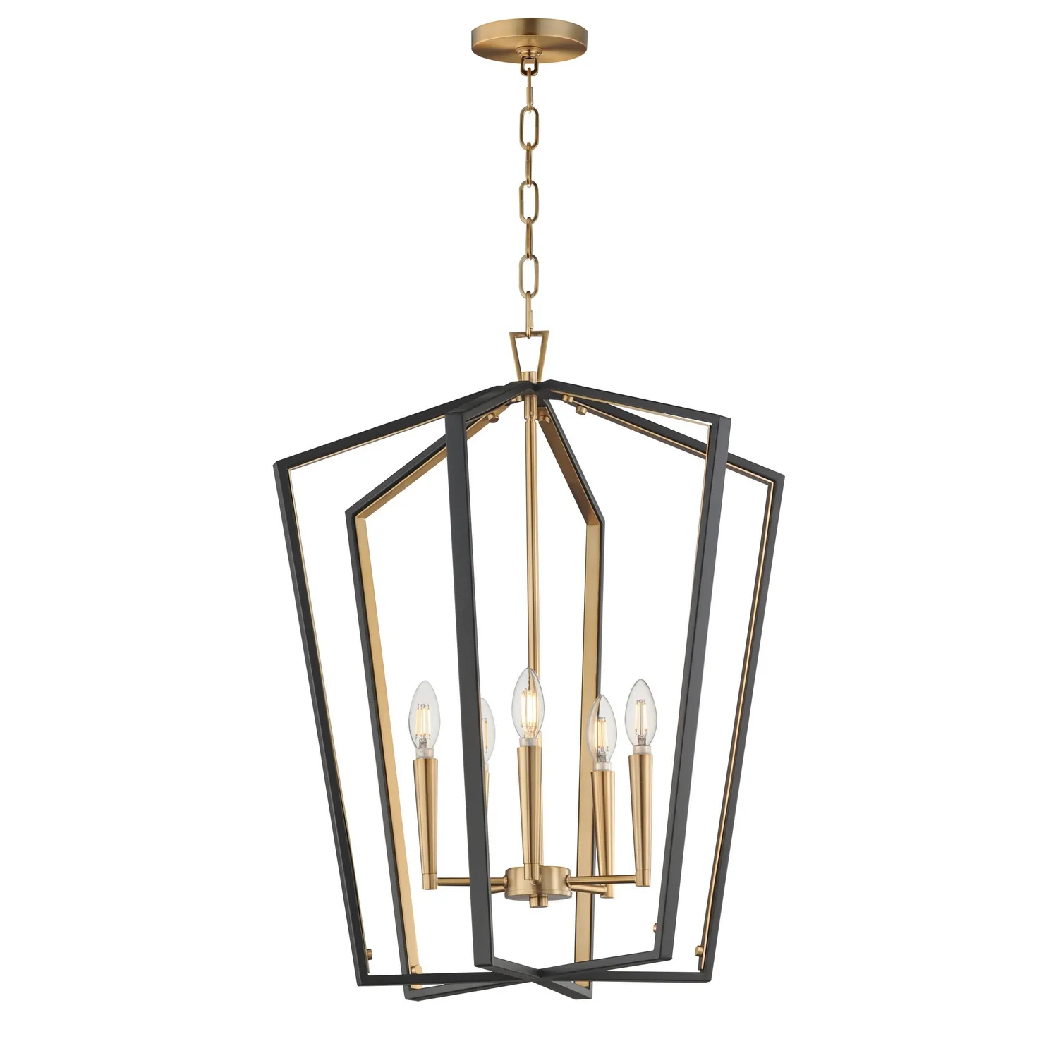 Melrose Five Light Pendant in Black / Natural Aged Brass