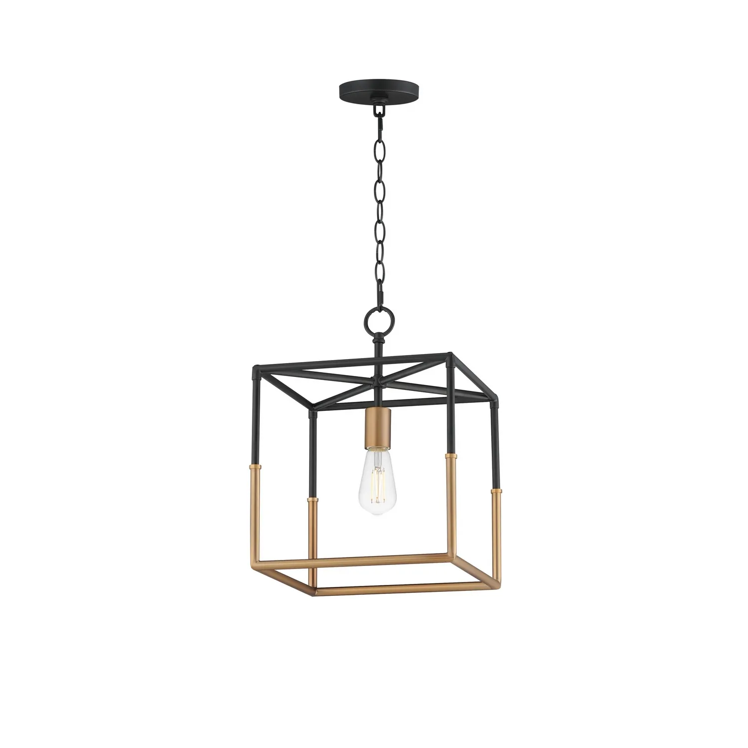 SoHo One Light Pendant in Black/Weathered Brass