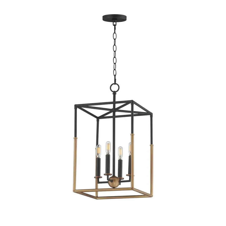 SoHo 4-Light Pendant in Black/Weathered Brass