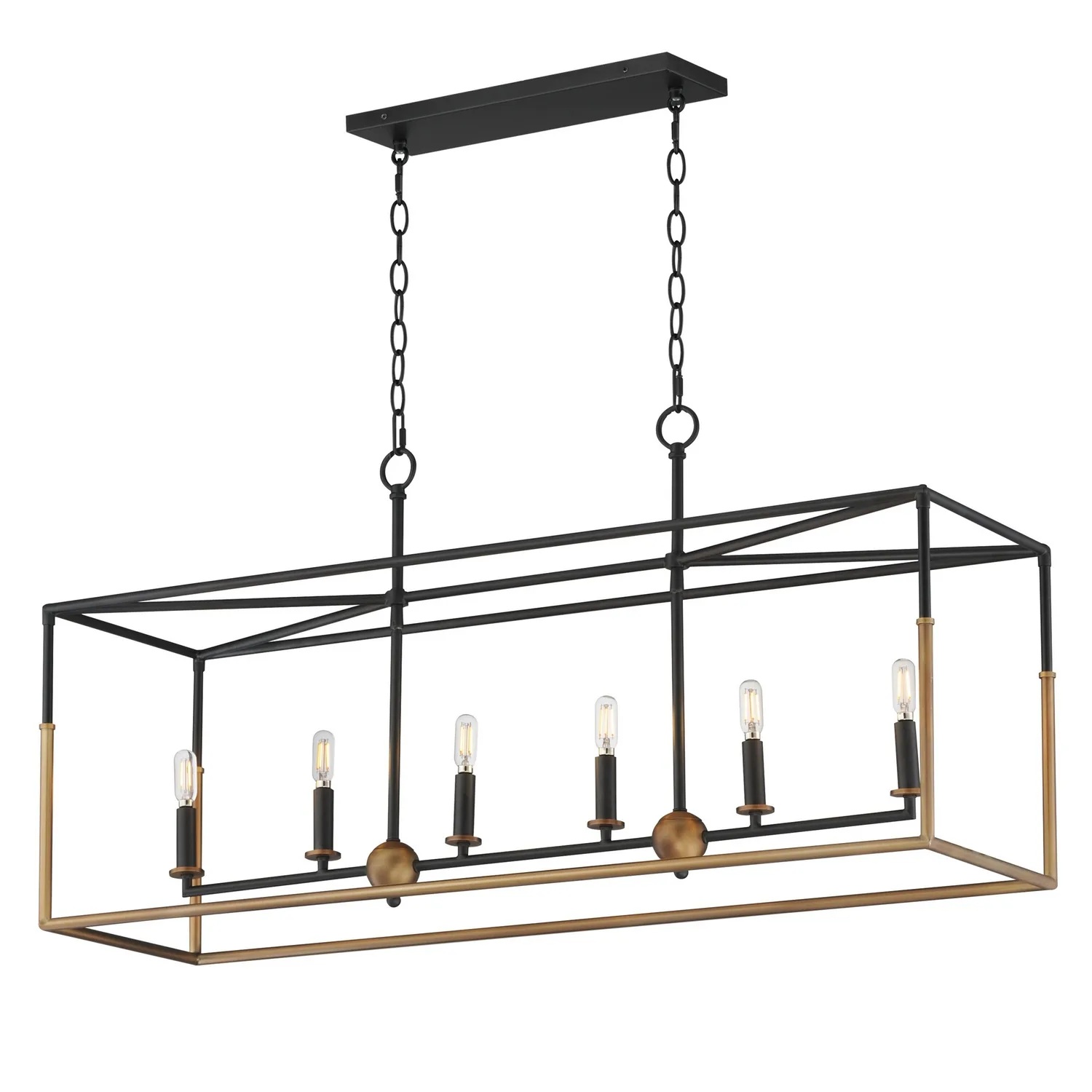 SoHo Six Light Linear Pendant in Black/Weathered Brass